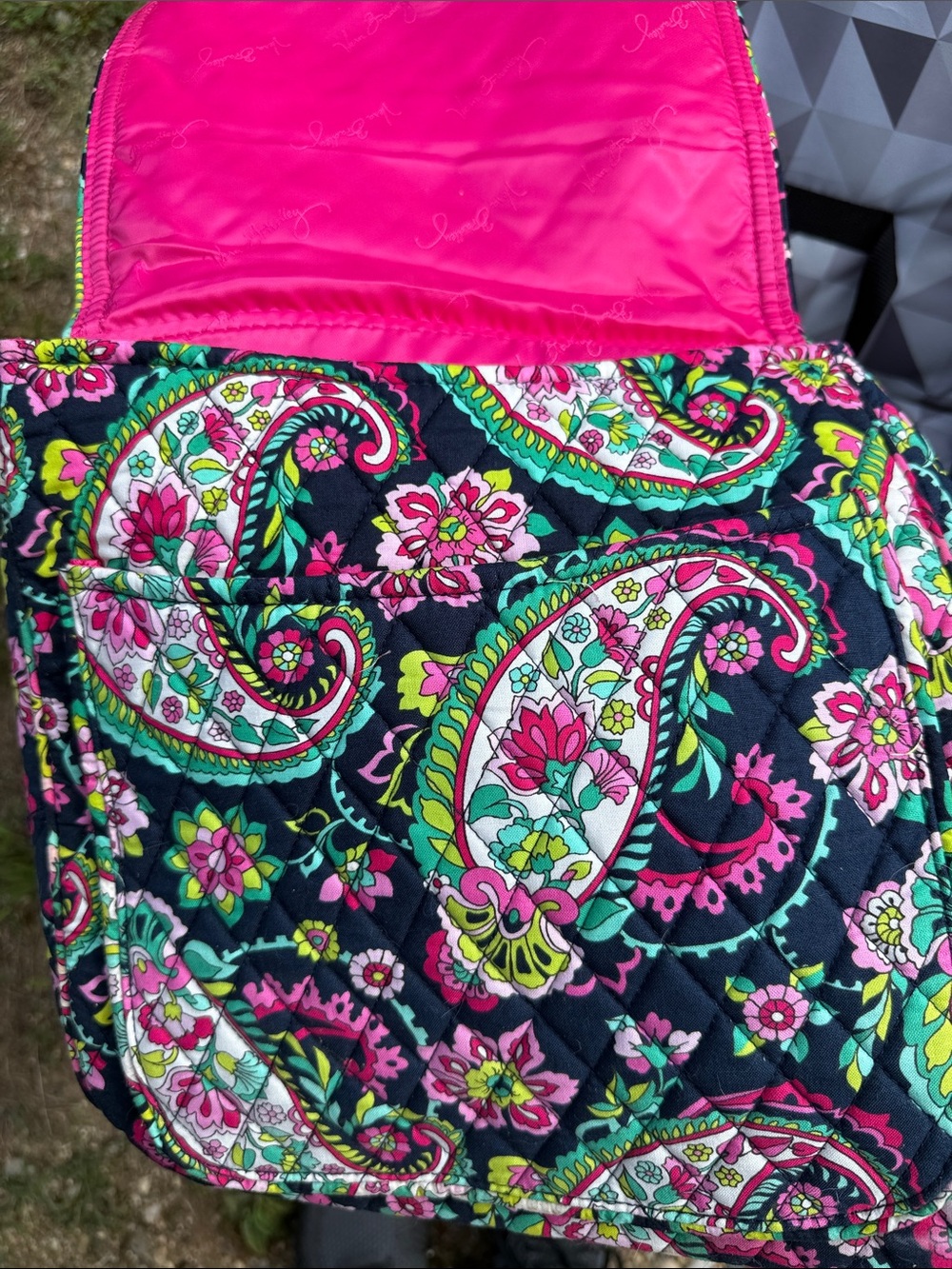 Vera Bradley Pink & Navy Quilted Paisley Crossbody Bag
